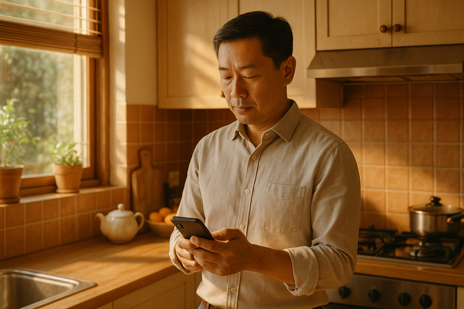 A son checking the family calendar on his phone